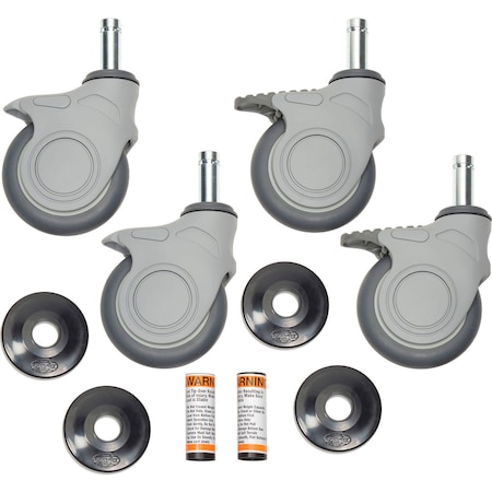 Global Industrial 5 Polymer 2 Swivel 2 Swivel Brake Stem Casters, 1200 lb Cap, Set of 4 CA5SBP